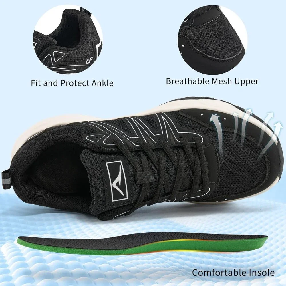 Women's Black Comfortable Breathable Non Slip Workout Casual Athletic Sneakers - Picture 6 of 6